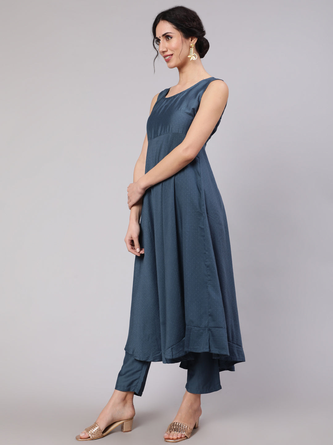 Blue Butti Work Anarkali Palazzo With Dupatta - Elganza