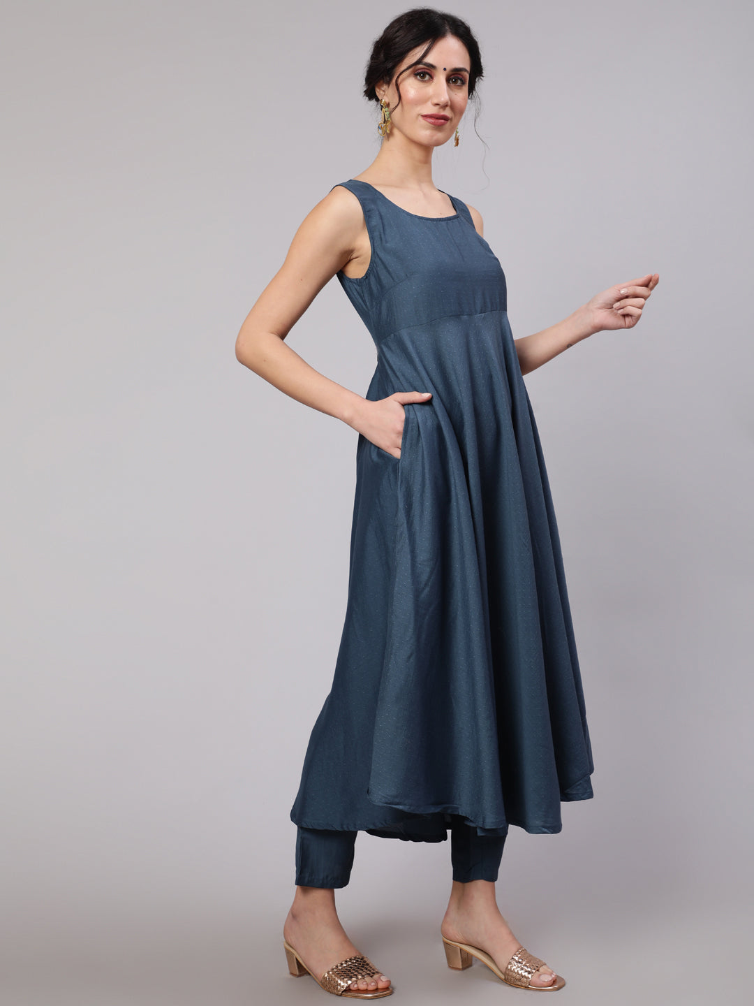Blue Butti Work Anarkali Palazzo With Dupatta - Elganza