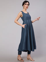 Blue Butti Work Anarkali Palazzo With Dupatta - Elganza