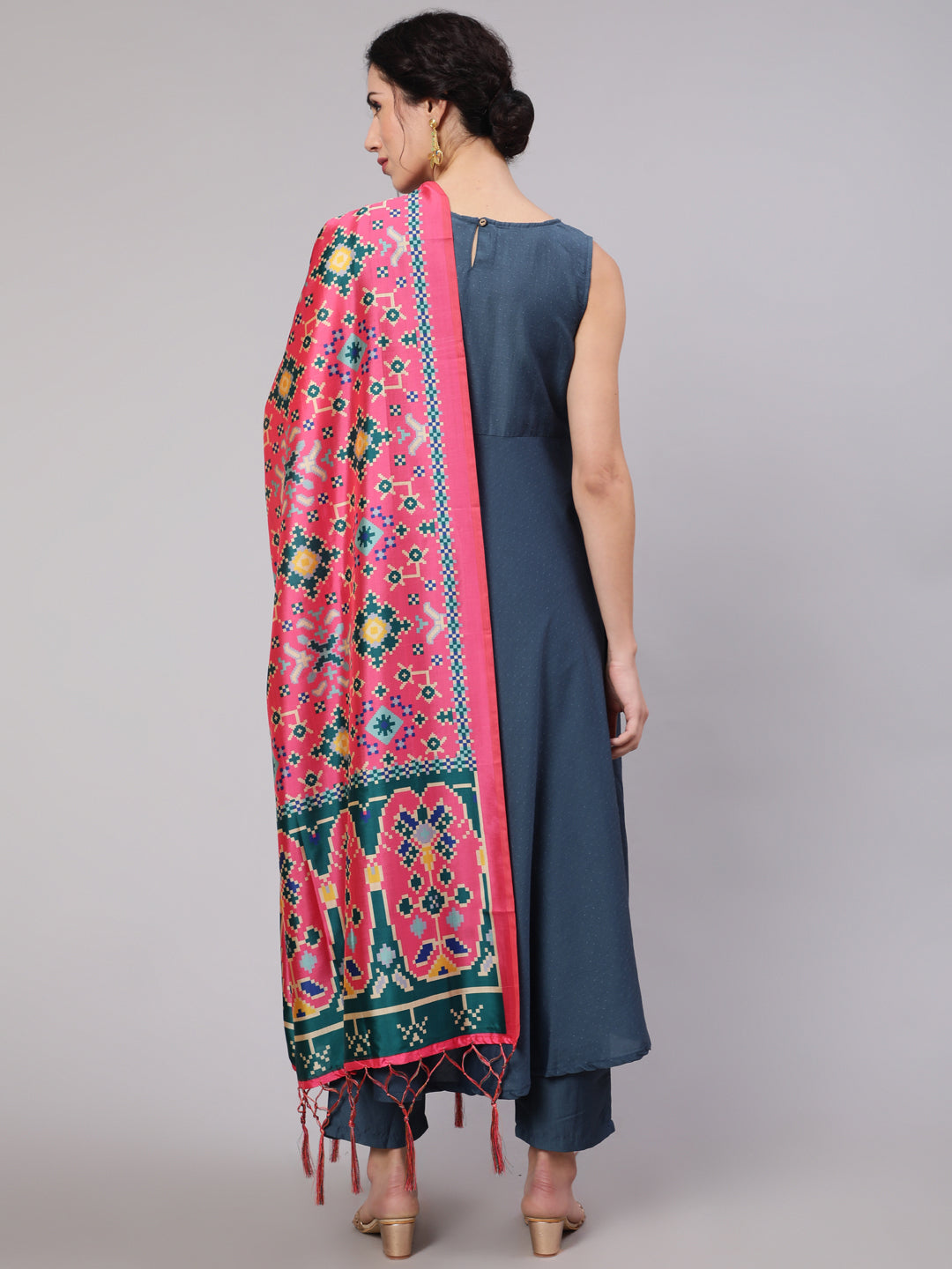 Blue Butti Work Anarkali Palazzo With Dupatta - Elganza
