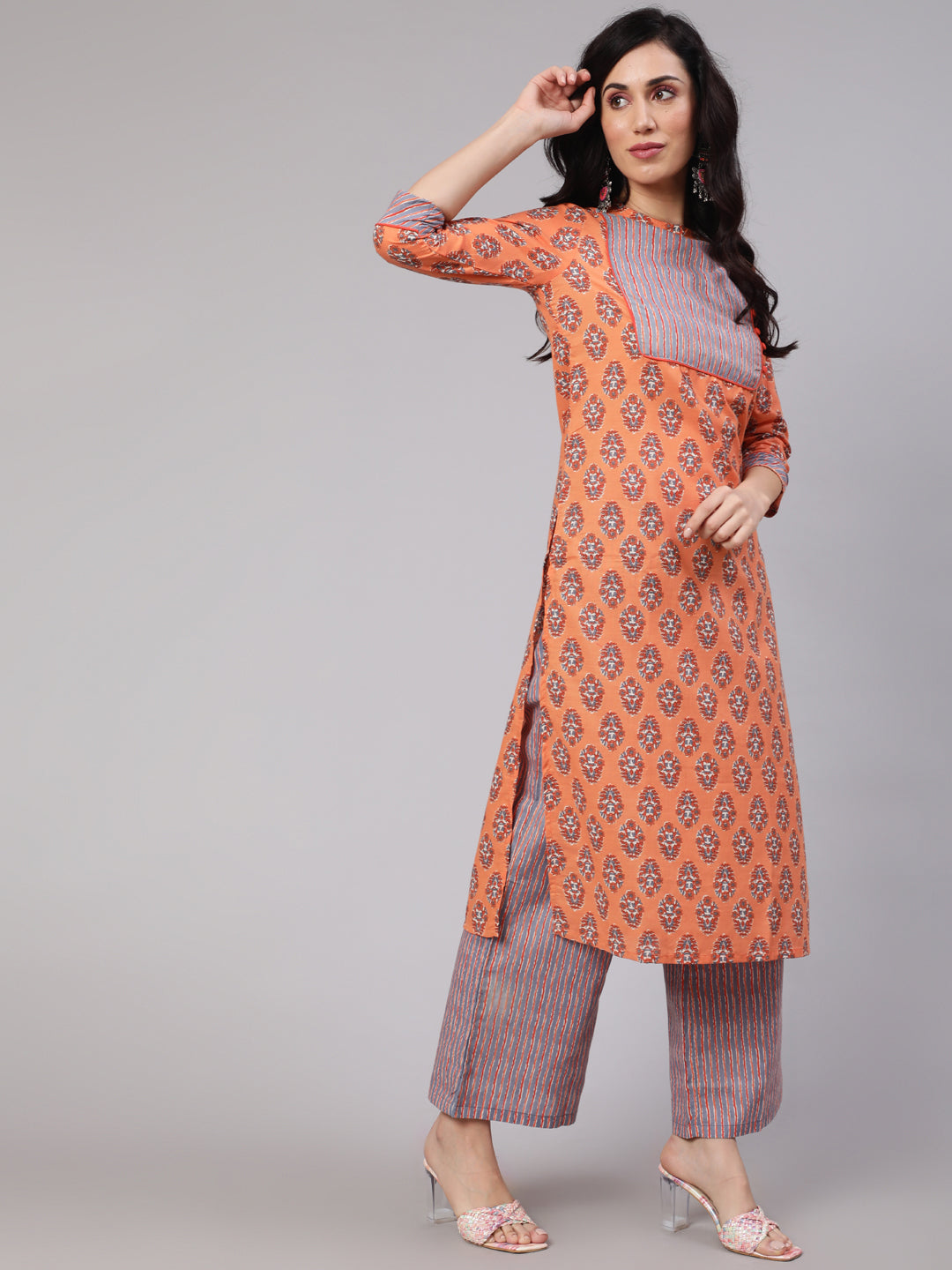 Peach Printed Kurta Palazzo With Dupatta - Elganza