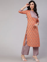 Peach Printed Kurta Palazzo With Dupatta - Elganza