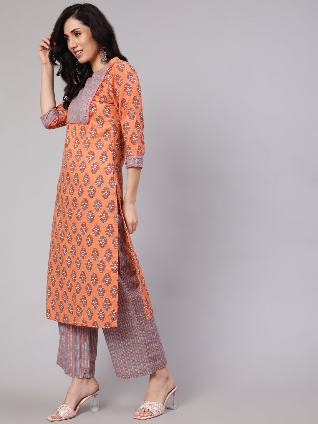 Peach Printed Kurta Palazzo With Dupatta - Elganza