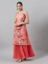 Peach Floral A-line Co Ord Set - Elganza