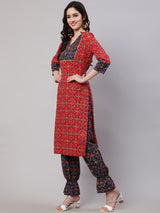 Red Patola Print Kurta Pant With Dupatta - Elganza