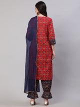 Red Patola Print Kurta Pant With Dupatta - Elganza