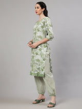 Green Floral Print Kurta With Palazzo - Elganza