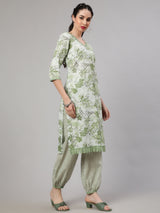 Green Floral Print Kurta With Palazzo - Elganza