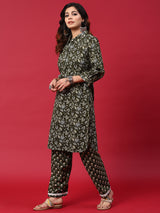 Green Floral Print Pakistani Kurta With Salwar - Elganza