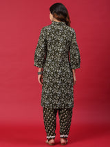 Green Floral Print Pakistani Kurta With Salwar - Elganza