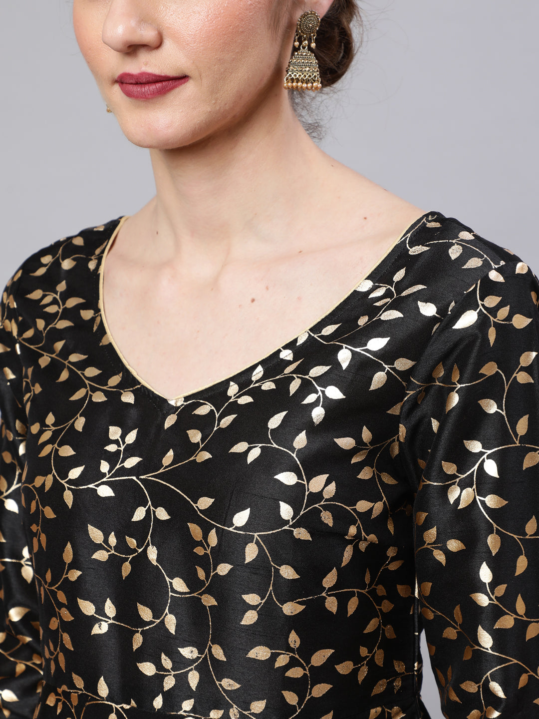Black Foil Print Kurta Sharara With Dupatta - Elganza