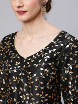 Black Foil Print Kurta Sharara With Dupatta - Elganza