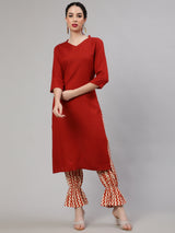 Red Kurta With Chevron Palazzo - Elganza