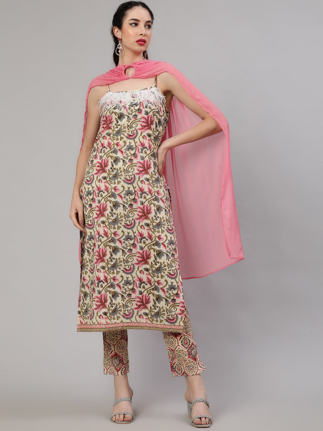 Cream Floral Print Coule Combo Set