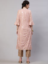 Peach Foil Printed Kurta With Pant - Elganza