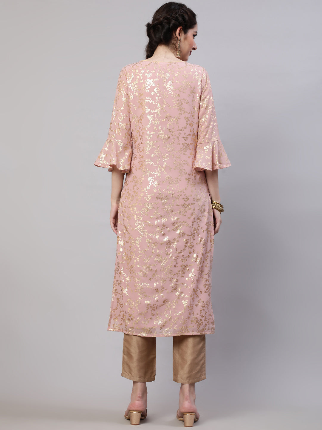 Peach Foil Printed Kurta With Pant - Elganza