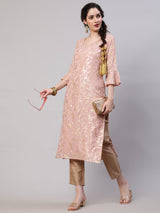 Peach Foil Printed Kurta With Pant - Elganza