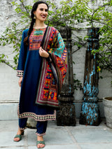 Blue Printed Kurta Pant With Dupatta - Elganza