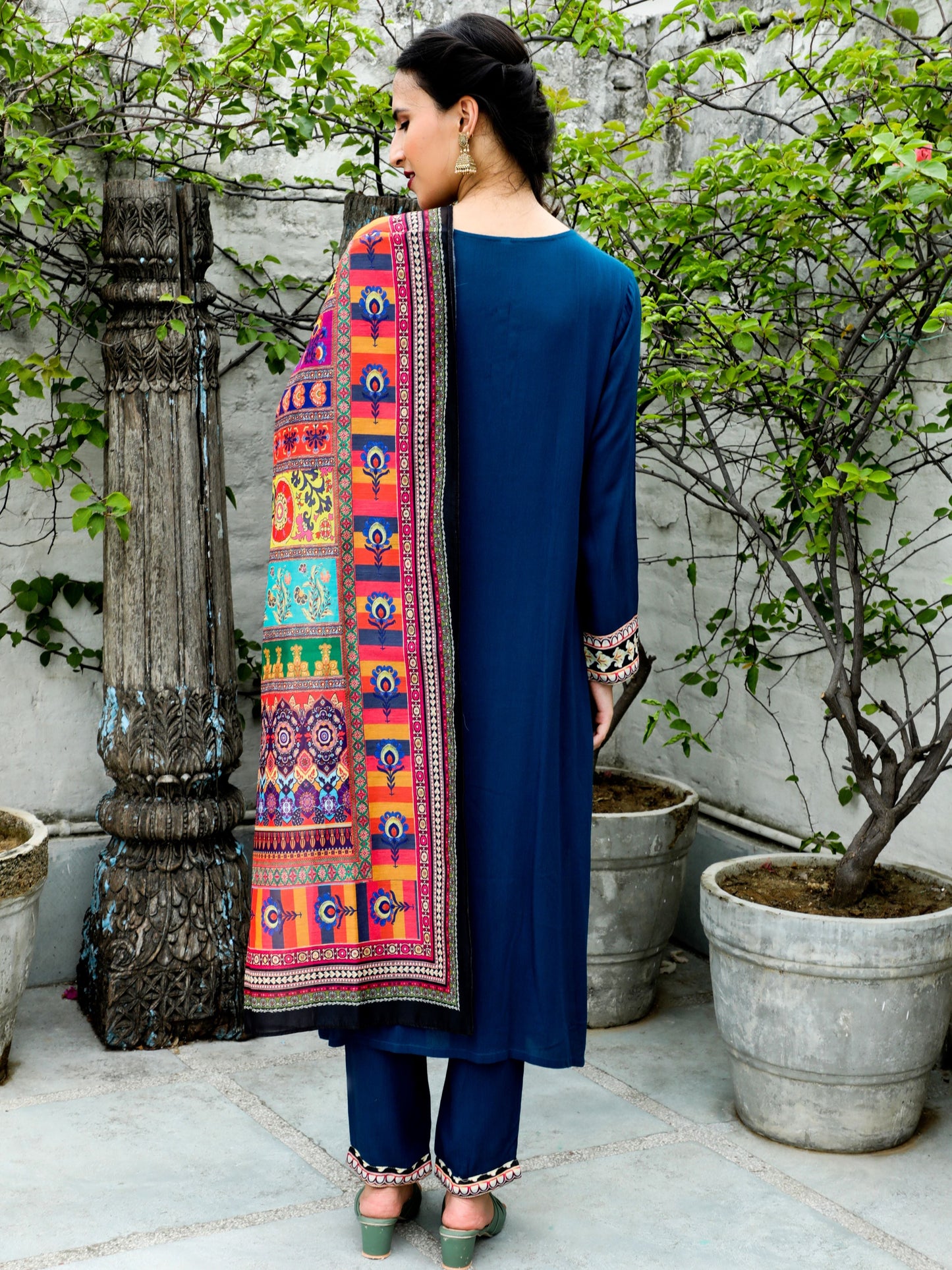 Blue Printed Kurta Pant With Dupatta - Elganza