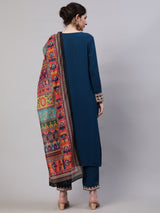 Blue Printed Kurta Pant With Dupatta - Elganza