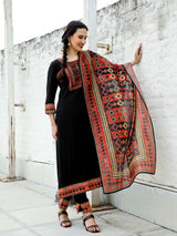 Black Printed Kurta Pant With Dupatta - Elganza