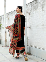 Black Printed Kurta Pant With Dupatta - Elganza