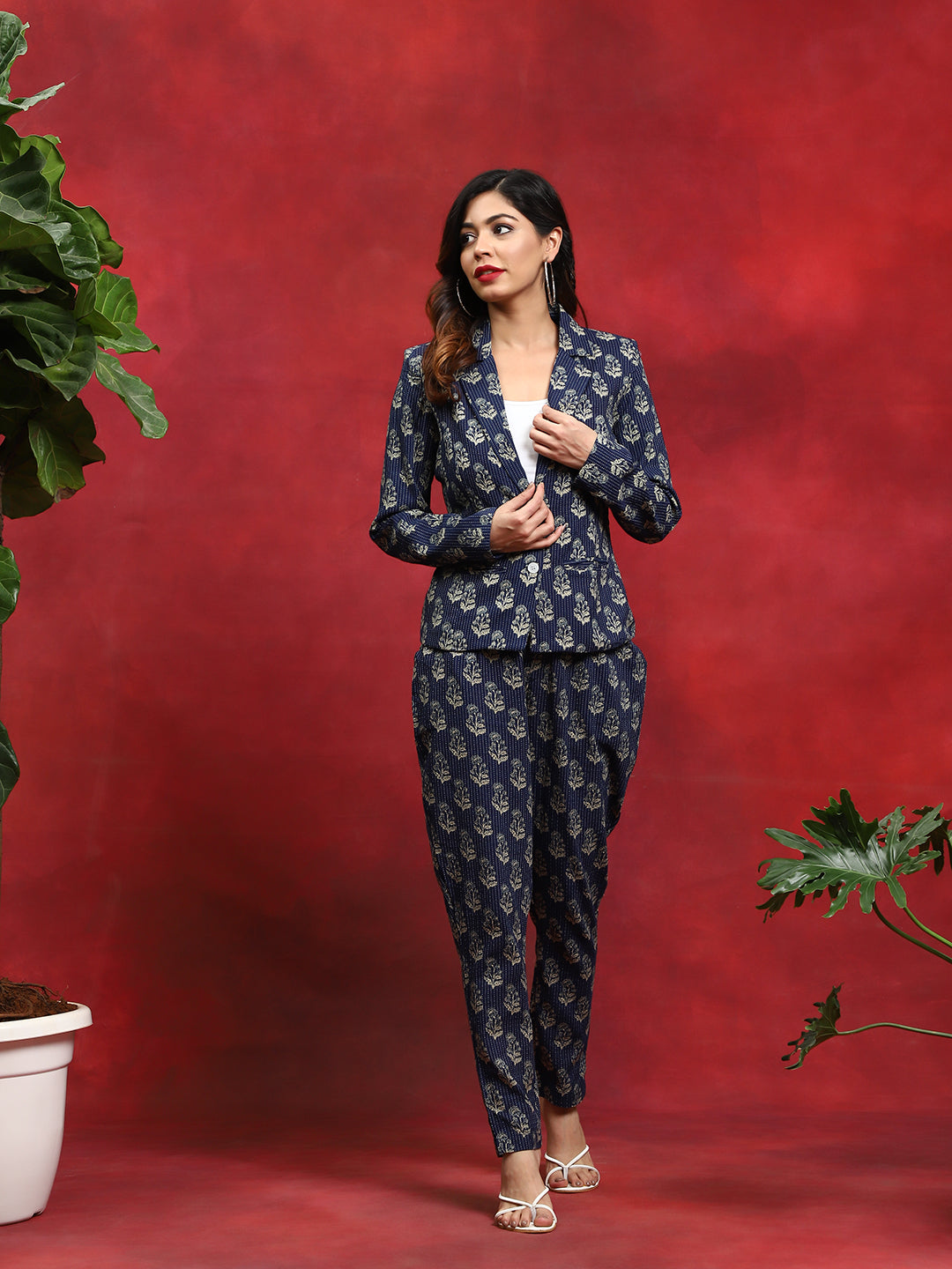 Navy Blue Printed Couple Combo Set