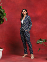 Navy Blue Printed Couple Combo Set