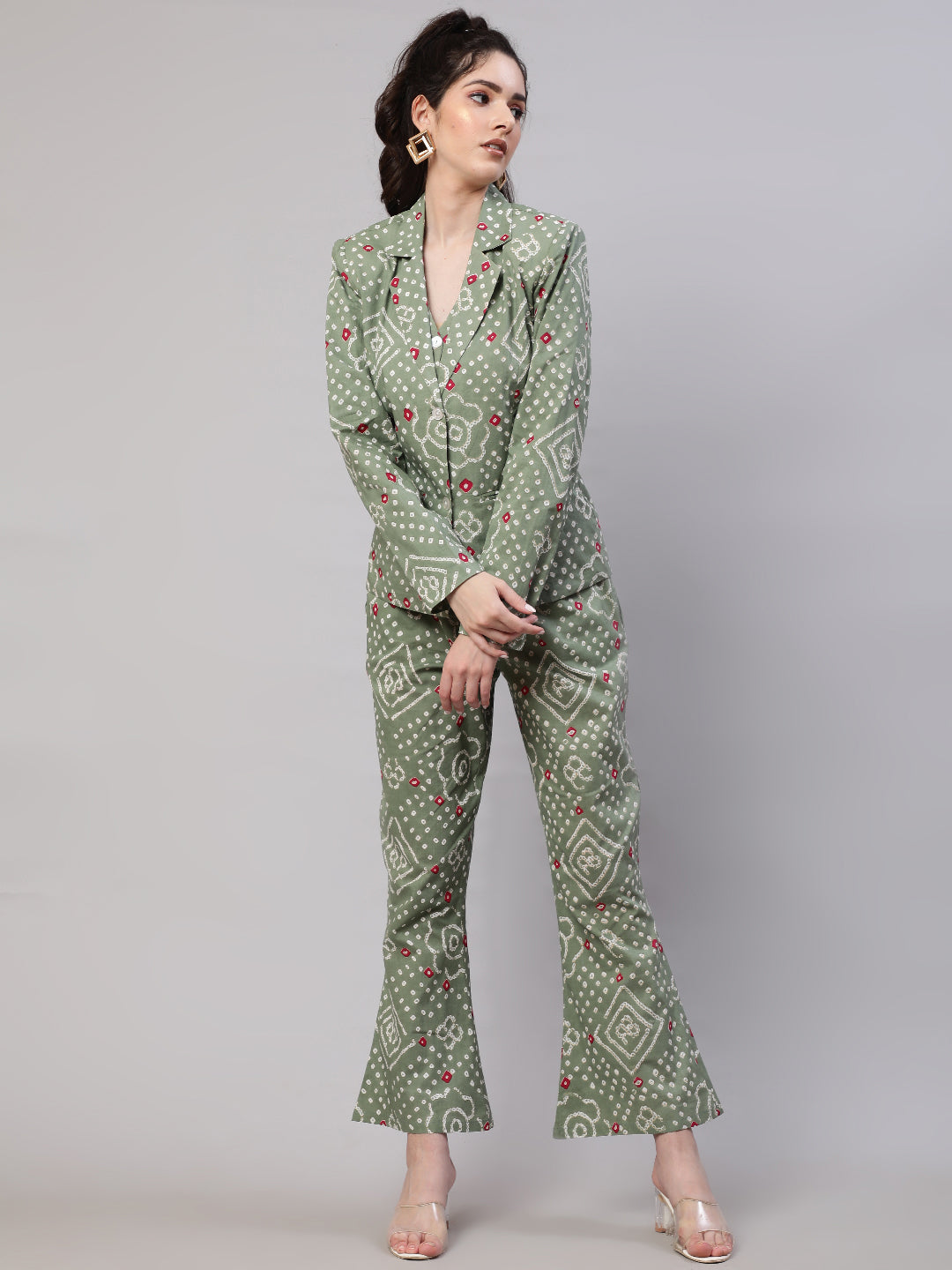 Pastel Green Bandhani Printed Co-ord Set - Elganza