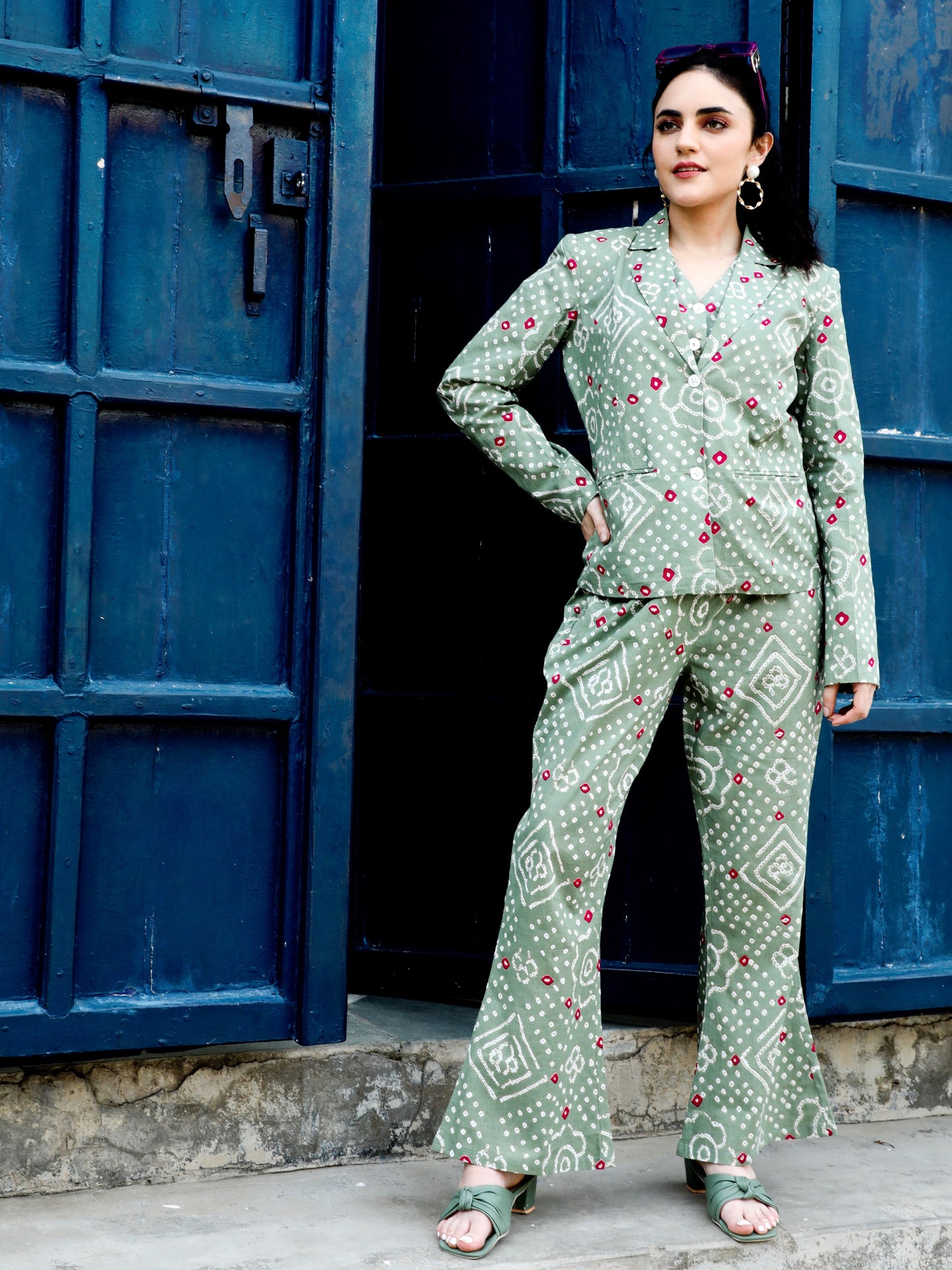 Pastel Green Bandhani Printed Co-ord Set - Elganza
