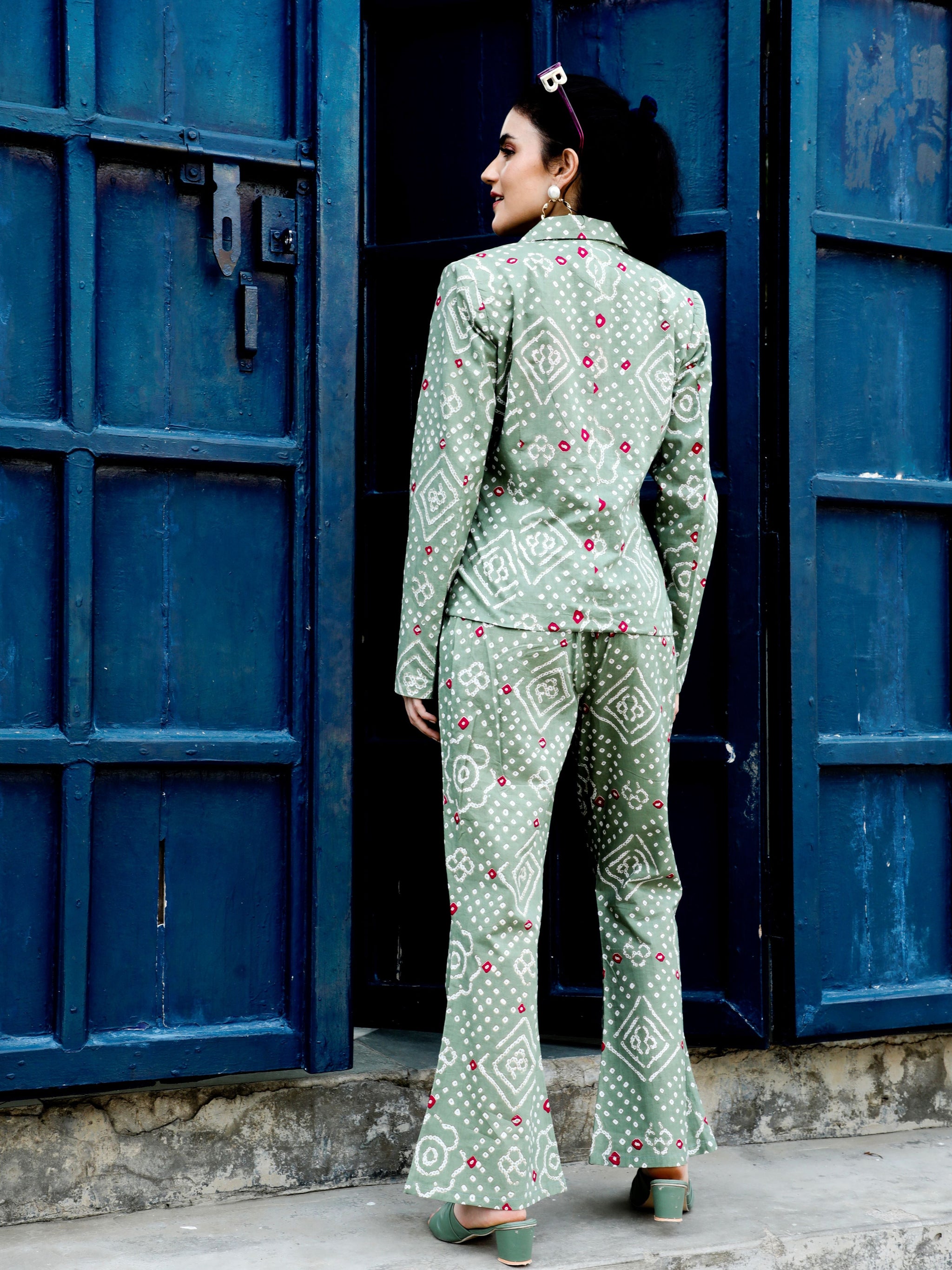 Pastel Green Bandhani Printed Co-ord Set - Elganza