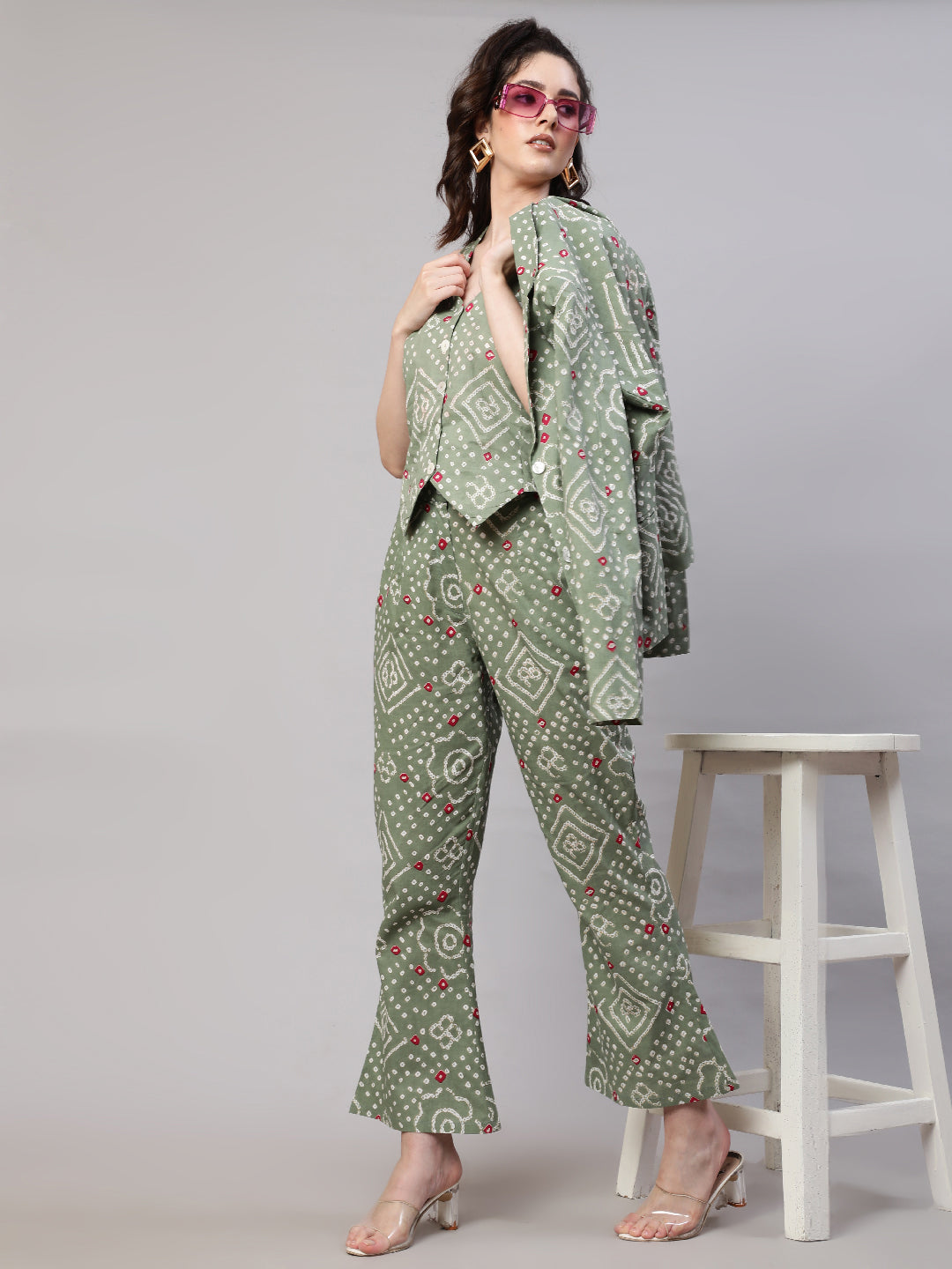 Pastel Green Bandhani Printed Co-ord Set - Elganza