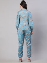 Blue Floral Print Co-ord Set - Elganza