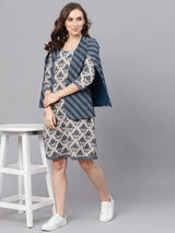 Blue Striped Sleeveless Waistcoat - Elganza
