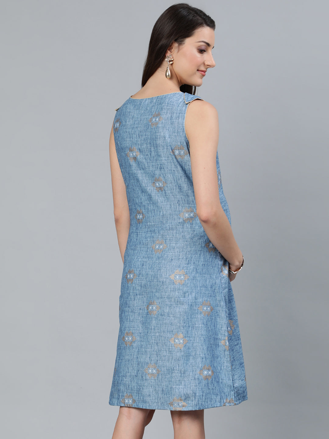 Blue Gold Printed Maternity Dress - Elganza