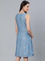 Blue Gold Printed Maternity Dress - Elganza