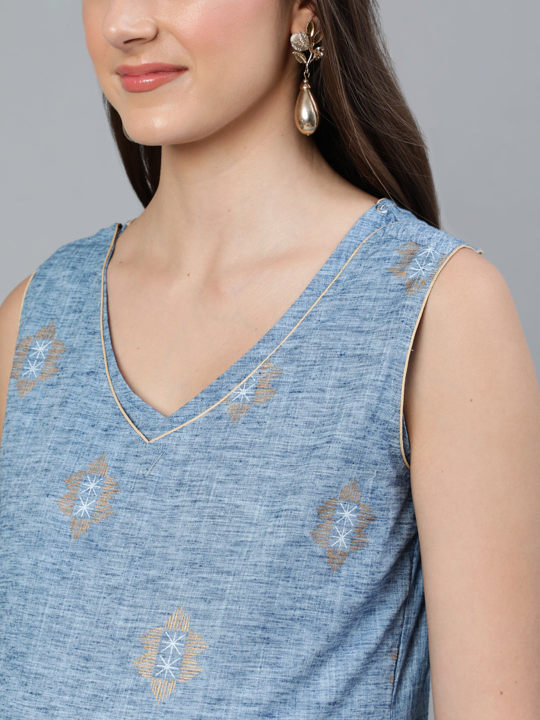 Blue Gold Printed Maternity Dress - Elganza
