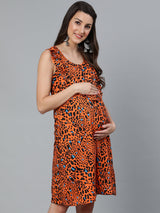 Orange Printed Empire Dress - Elganza