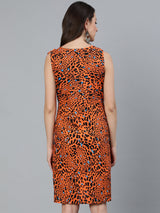 Orange Printed Empire Dress - Elganza