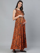 Orange Animal Print Maxi Dress - Elganza