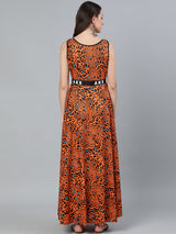 Orange Animal Print Maxi Dress - Elganza