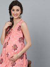 Peach Printed Maternity Dress - Elganza