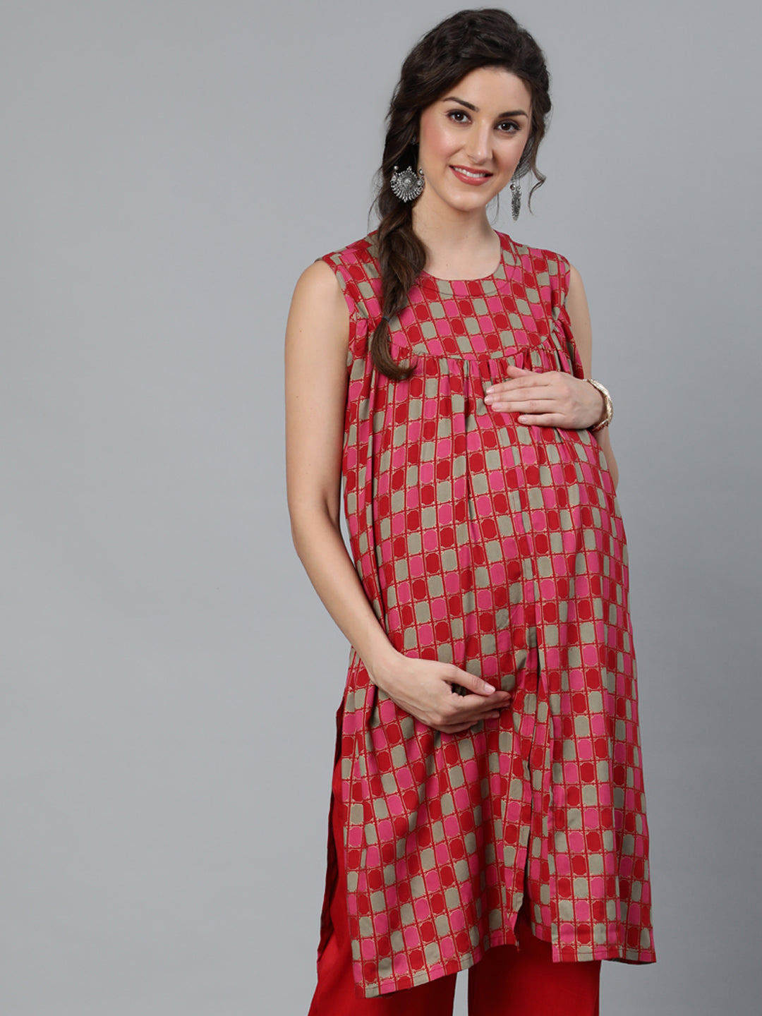Red Gold Print Tunic - Elganza