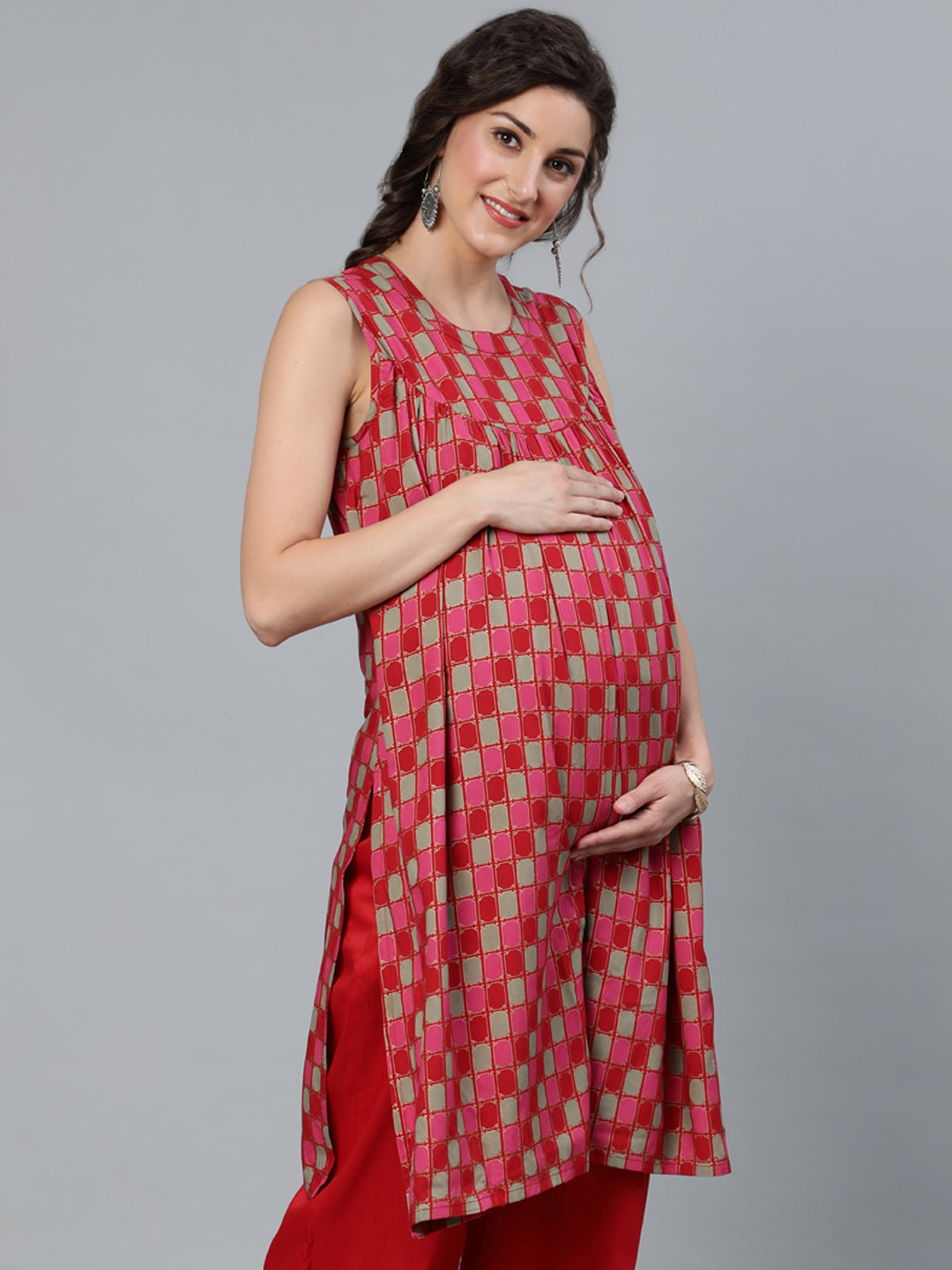 Red Gold Print Tunic - Elganza