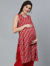 Red Gold Print Tunic - Elganza
