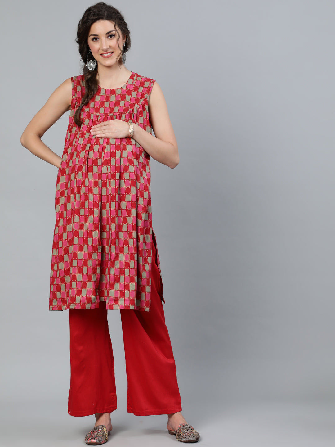 Red Gold Print Tunic - Elganza