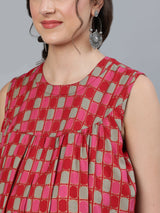 Red Gold Print Tunic - Elganza