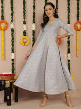 Blue Flared Maxi Dress - Elganza