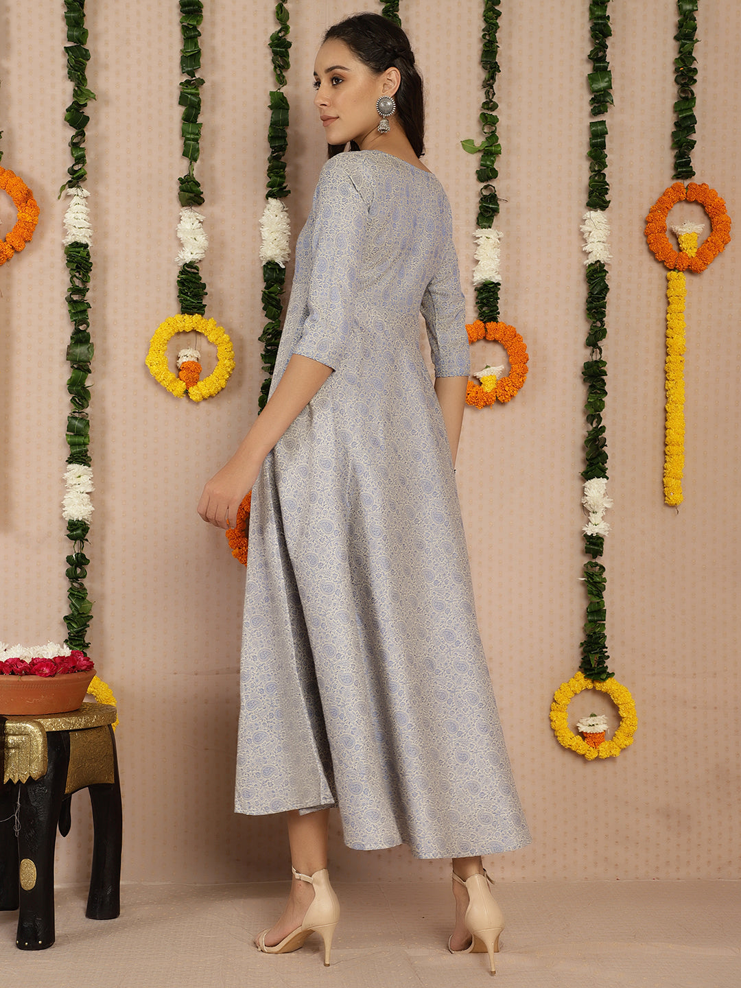 Blue Flared Maxi Dress - Elganza