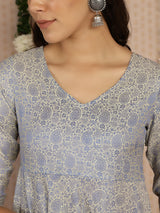 Blue Flared Maxi Dress - Elganza